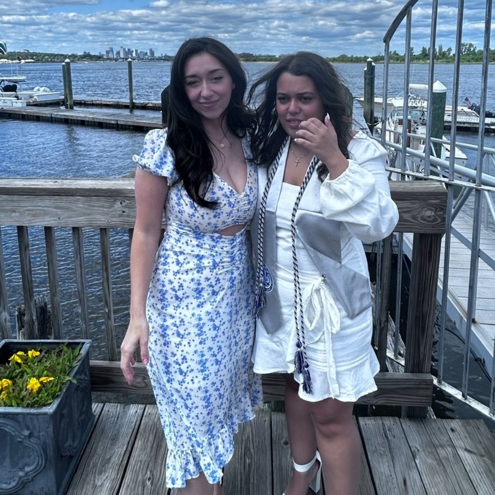 Forever 21 White and Blue Floral high-low Dress